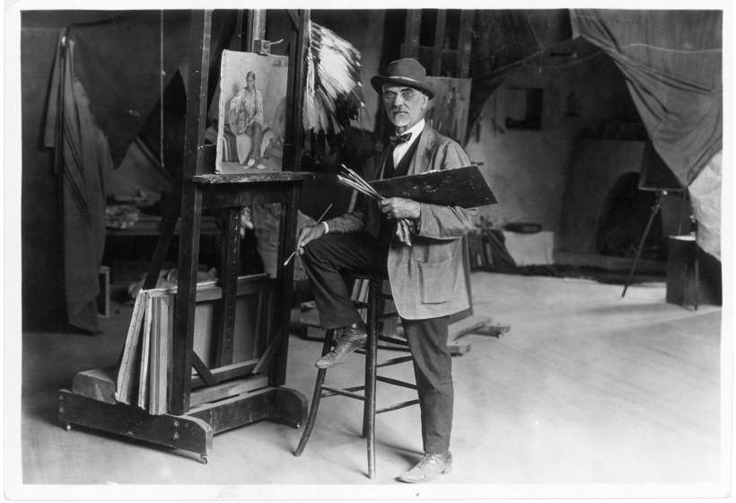 Sharp in his studio, Buffalo Bill Center of the West, Cody, Wyoming, Joseph Henry Sharp Collection, Gift of Mr. and Mrs. Forrest Fenn, P.22.90.