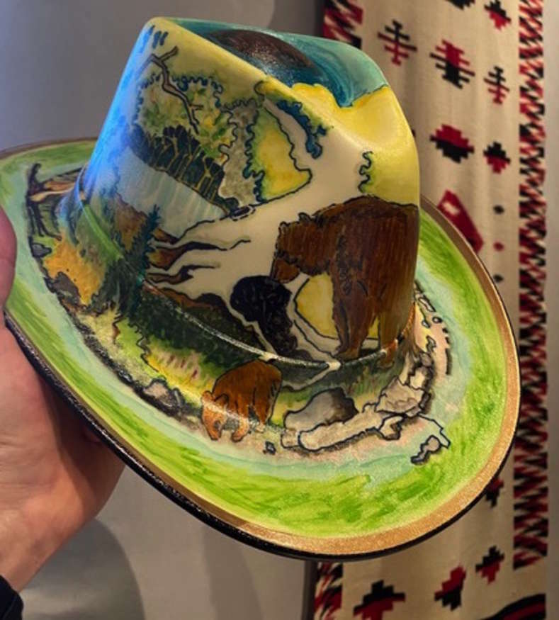 Susan Folwell | Taos Society of Artists Hard Hat | plastic, permanent ink | 100% donation by the artist | Starting Bid $100, Buy it Now Price $200